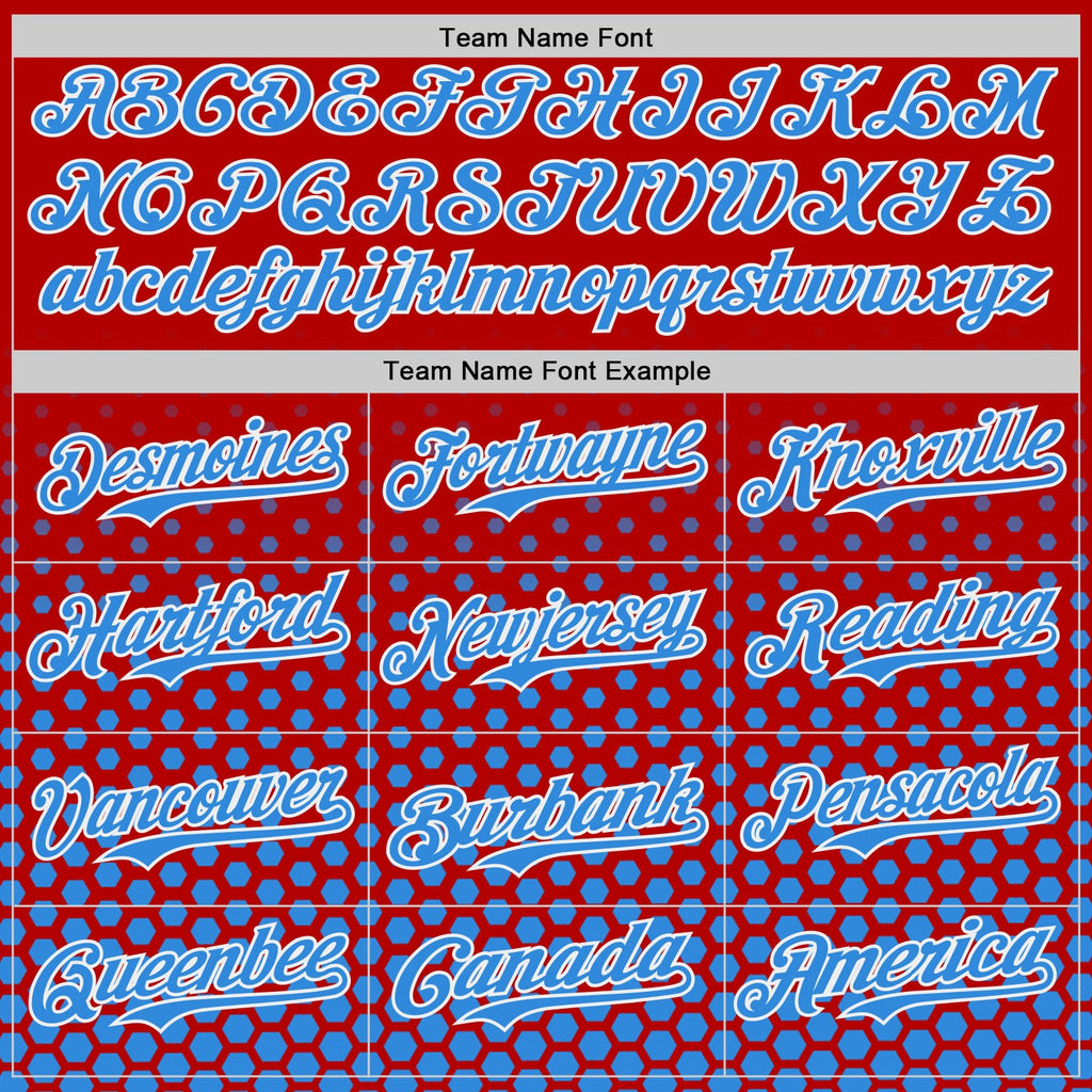 Custom Red Electric Blue-White Geometric Hexagonal Dot Gradient Authentic Baseball Jersey