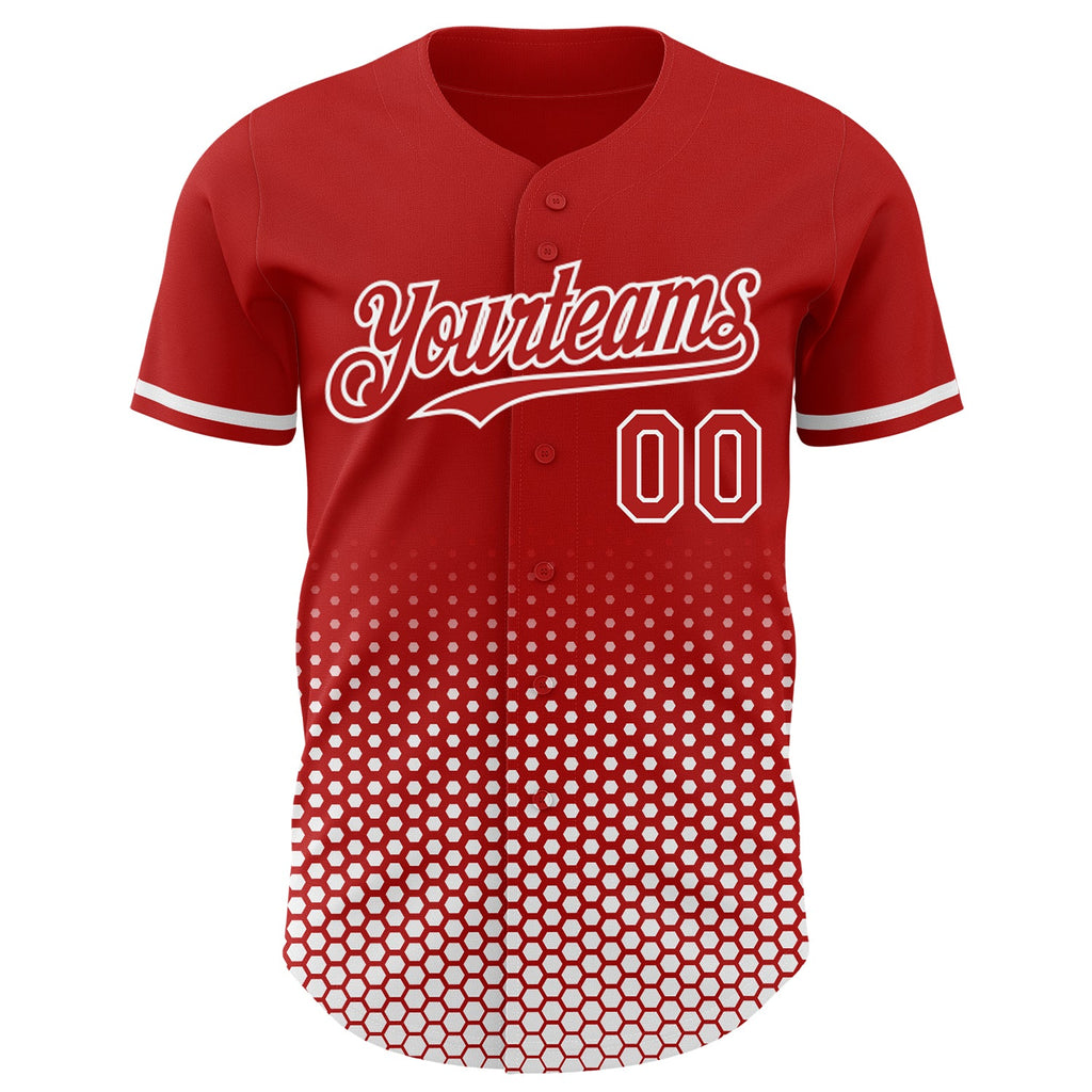 Custom Red-White Geometric Hexagonal Dot Gradient Authentic Baseball Jersey