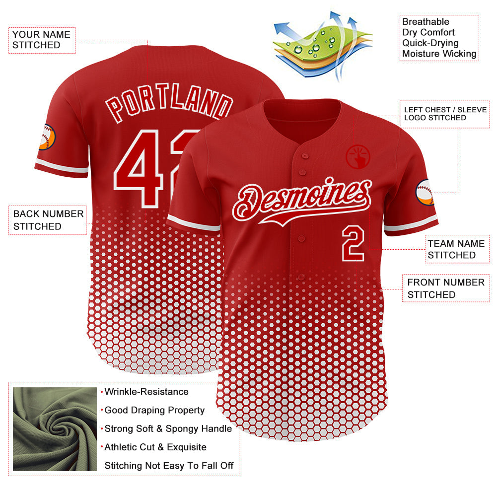 Custom Red-White Geometric Hexagonal Dot Gradient Authentic Baseball Jersey