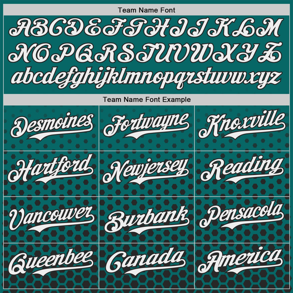 Custom Teal White-Black Geometric Hexagonal Dot Gradient Authentic Baseball Jersey