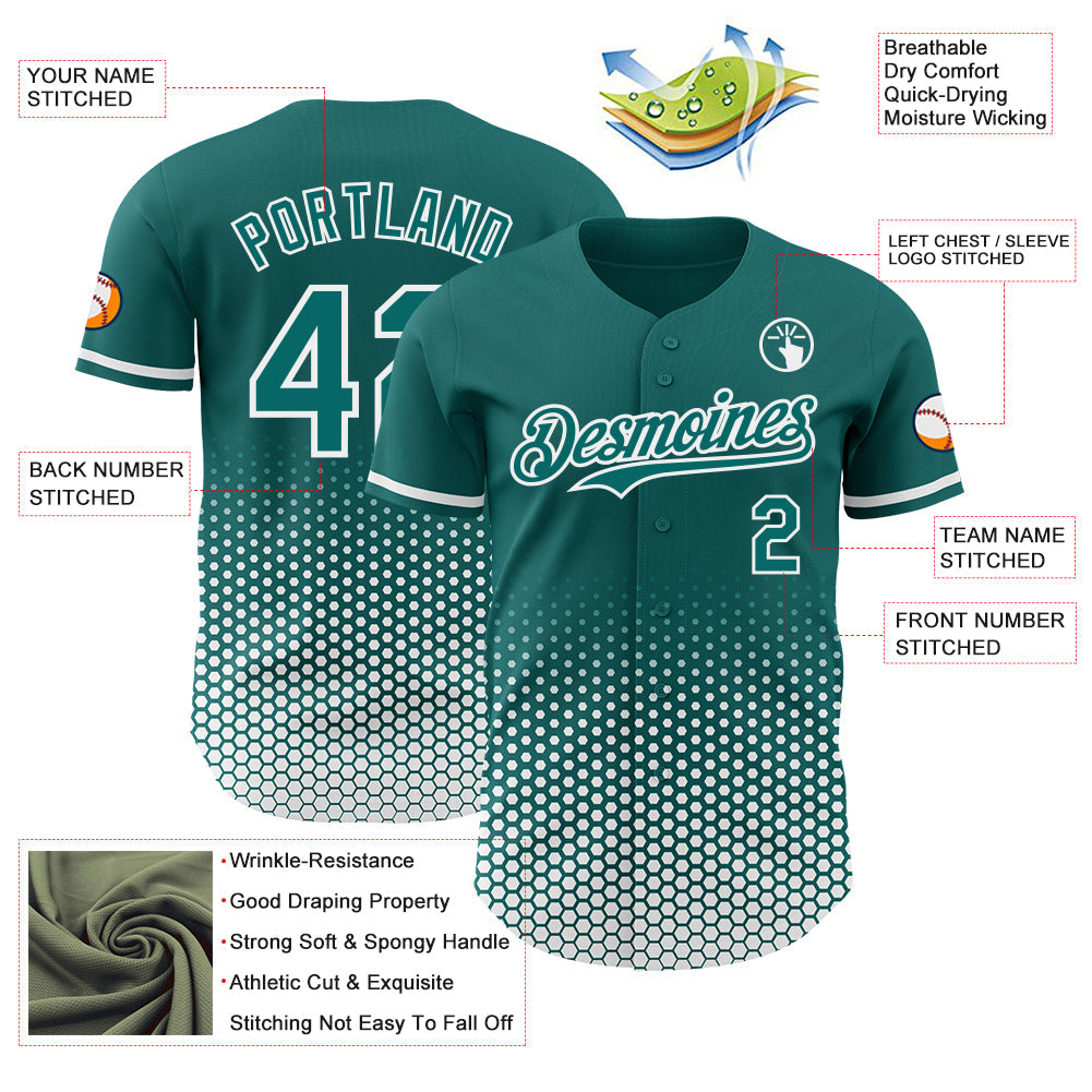Custom Teal-White Geometric Hexagonal Dot Gradient Authentic Baseball Jersey