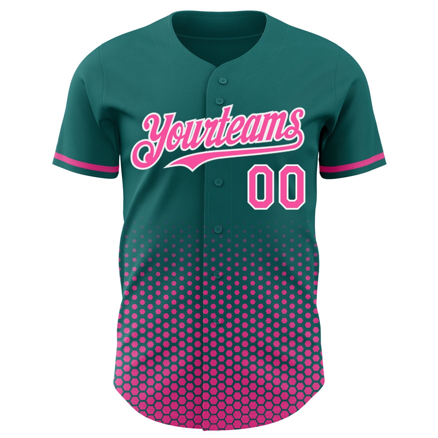 Custom Teal Pink-White Geometric Hexagonal Dot Gradient Authentic Baseball Jersey