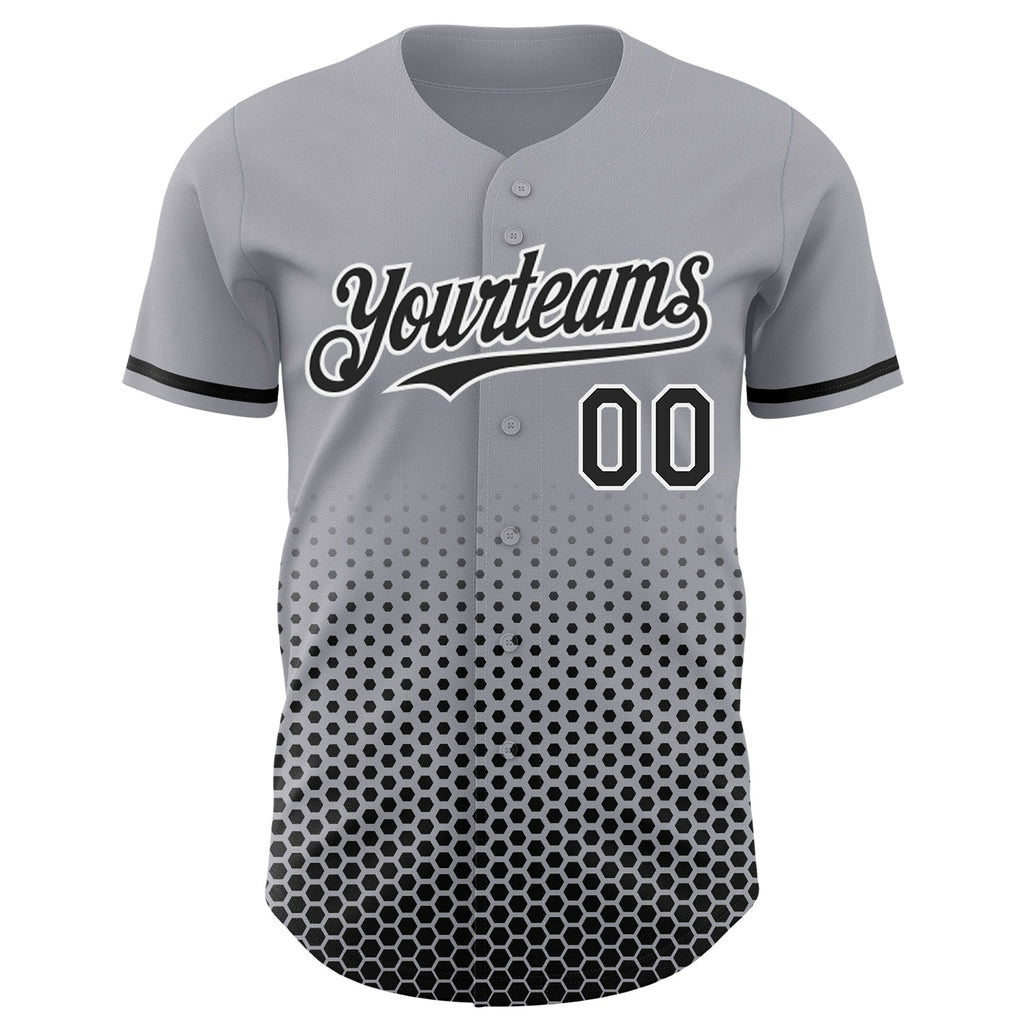 Custom Gray Black-White Geometric Hexagonal Dot Gradient Authentic Baseball Jersey