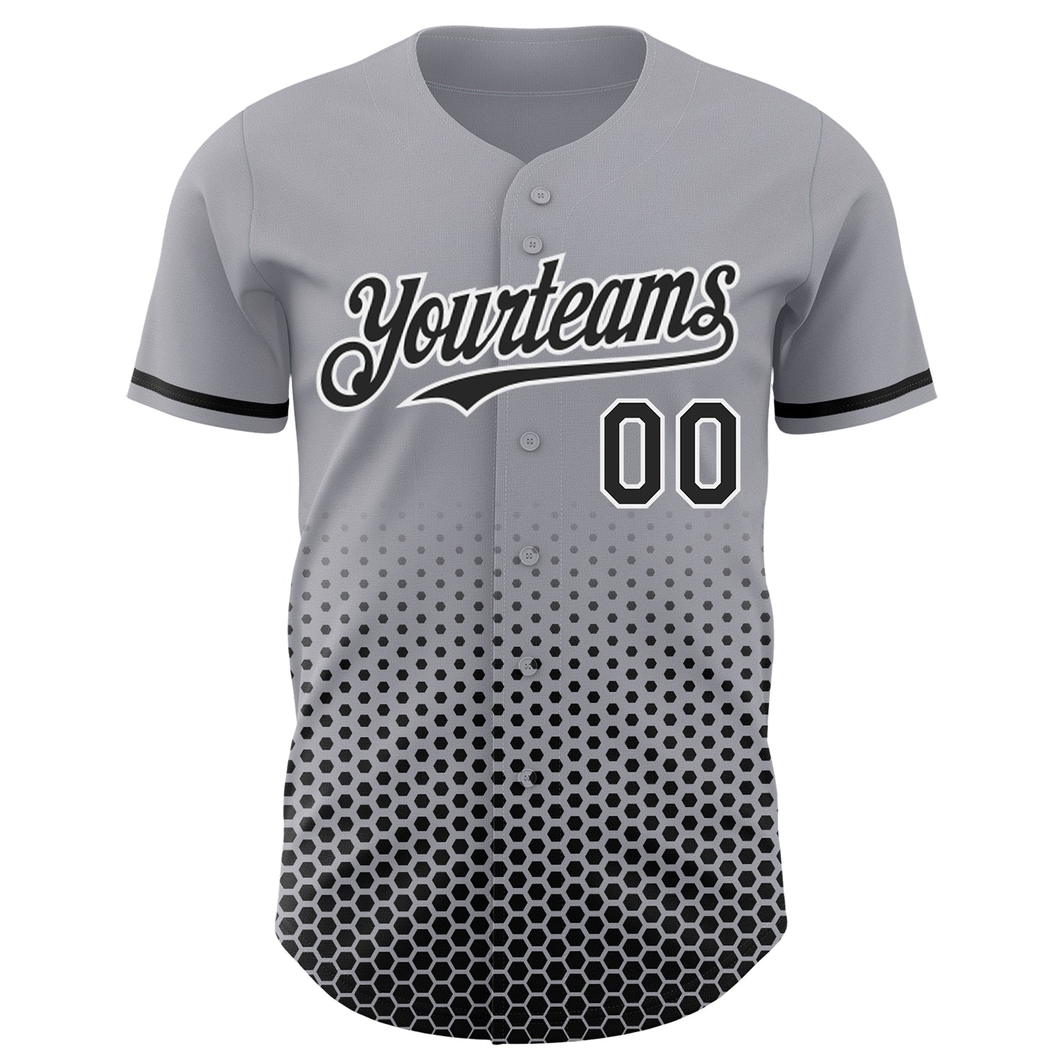Custom Gray Black-White Geometric Hexagonal Dot Gradient Authentic Baseball Jersey