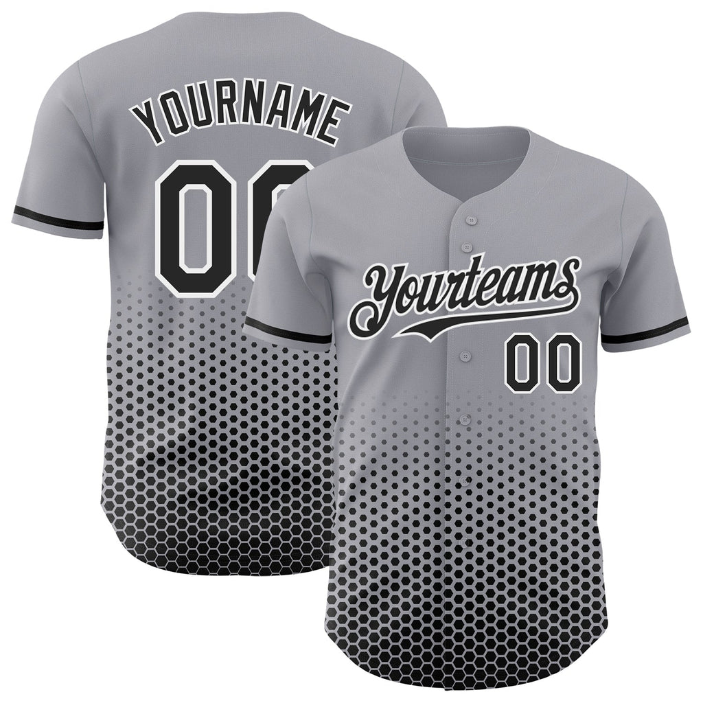 Custom Gray Black-White Geometric Hexagonal Dot Gradient Authentic Baseball Jersey