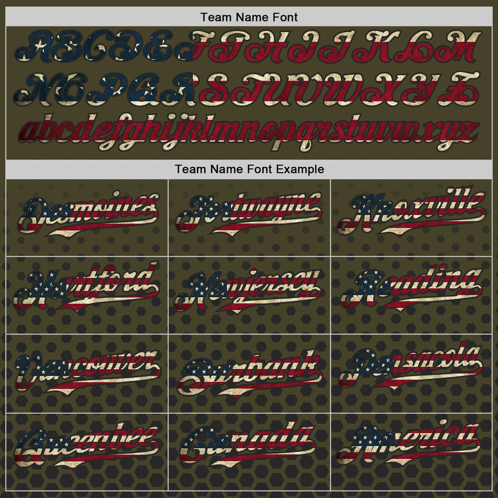 Custom Olive Vintage USA Flag-Black Geometric Hexagonal Dot Gradient Authentic Baseball Jersey
