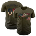Custom Olive Vintage USA Flag-Black Geometric Hexagonal Dot Gradient Authentic Baseball Jersey
