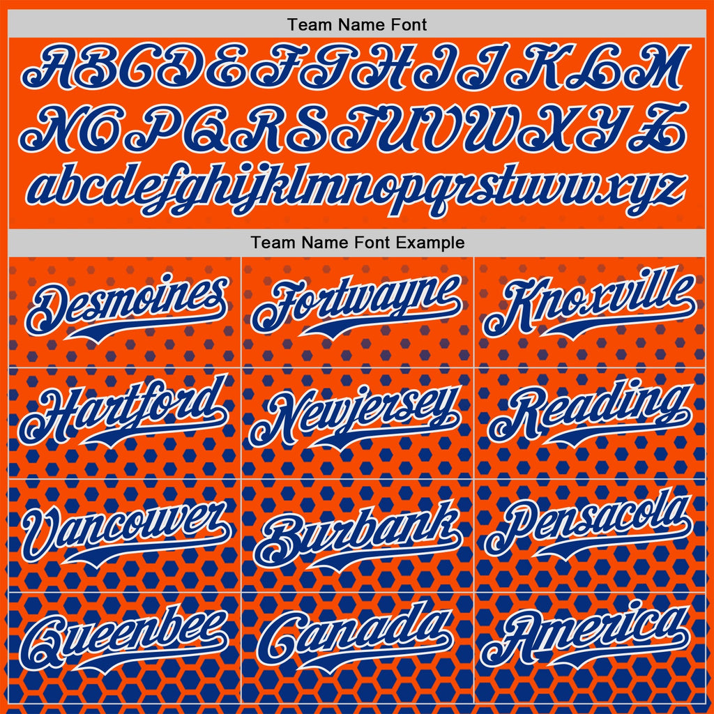Custom Orange Royal-White Geometric Hexagonal Dot Gradient Authentic Baseball Jersey