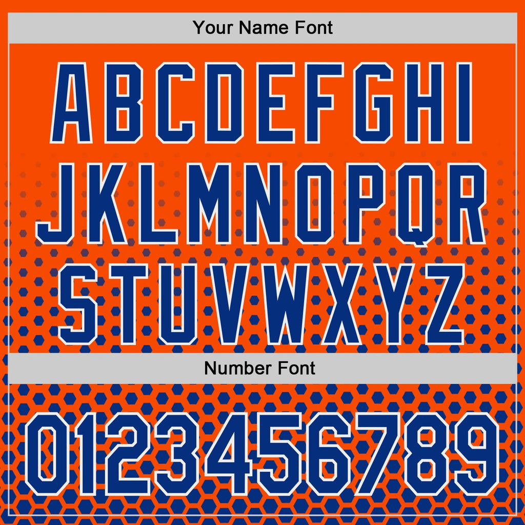 Custom Orange Royal-White Geometric Hexagonal Dot Gradient Authentic Baseball Jersey
