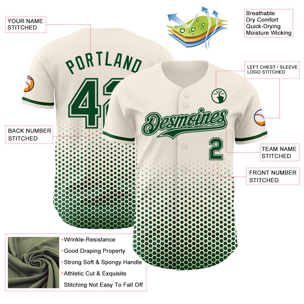 Custom Cream-Green Geometric Hexagonal Dot Gradient Authentic Baseball Jersey