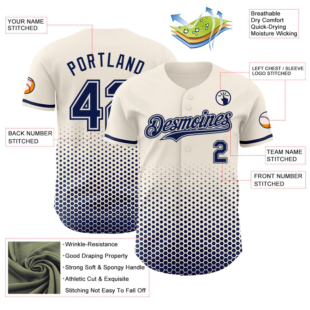 Custom Cream-Navy Geometric Hexagonal Dot Gradient Authentic Baseball Jersey