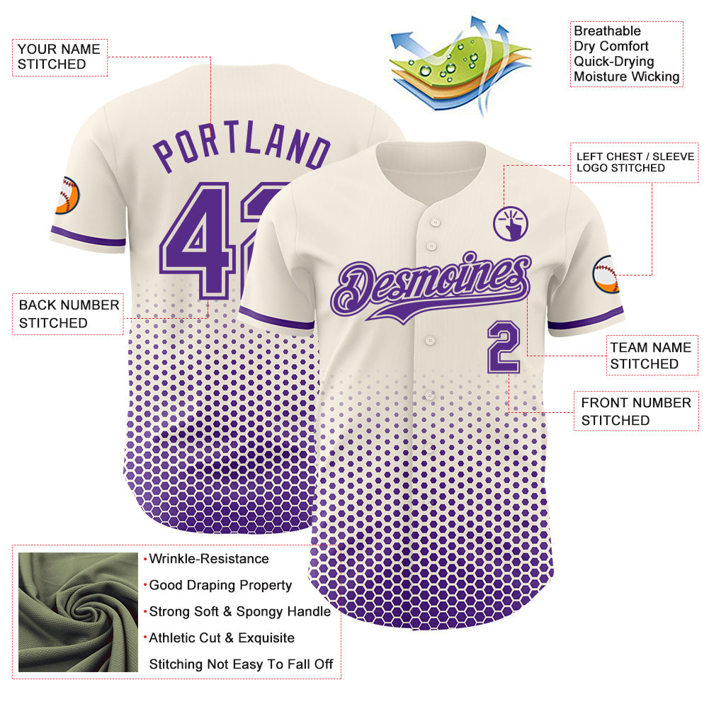 Custom Cream-Purple Geometric Hexagonal Dot Gradient Authentic Baseball Jersey