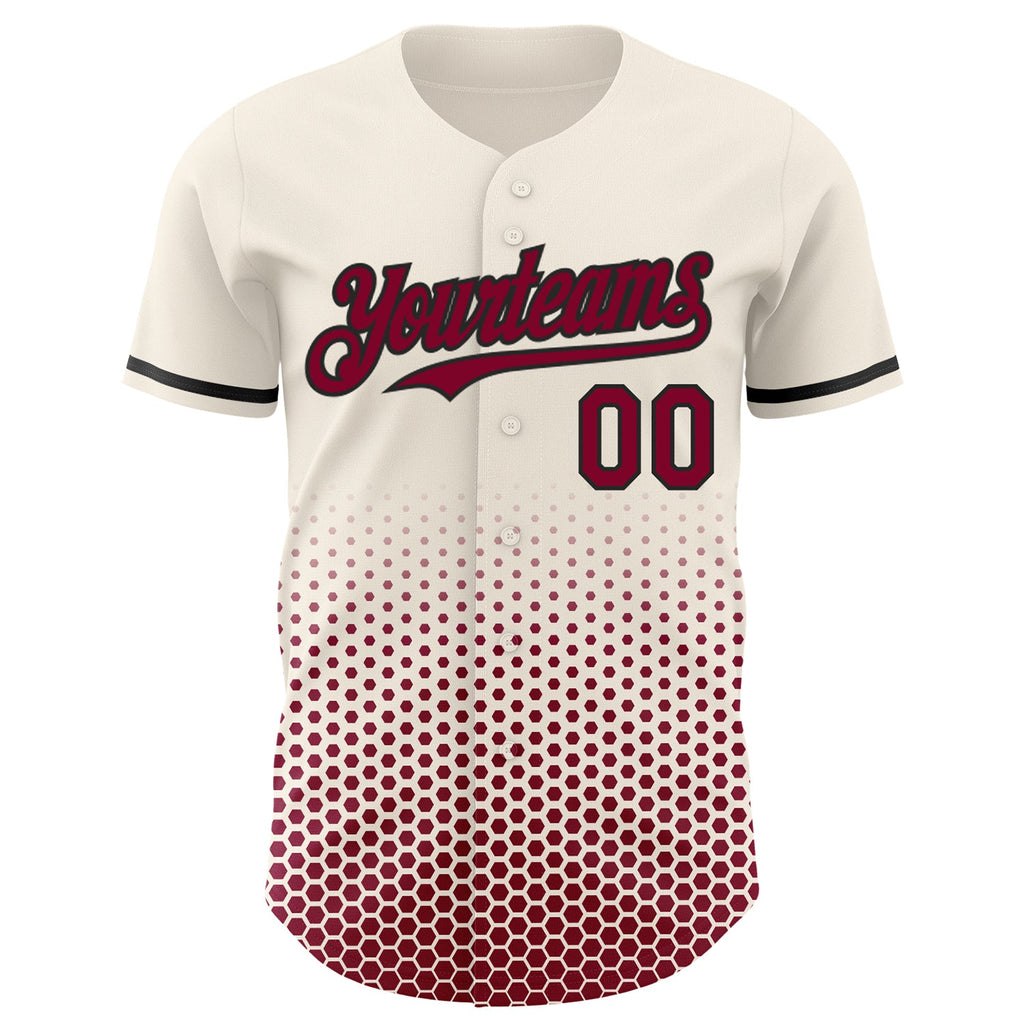 Custom Cream Maroon-Black Geometric Hexagonal Dot Gradient Authentic Baseball Jersey