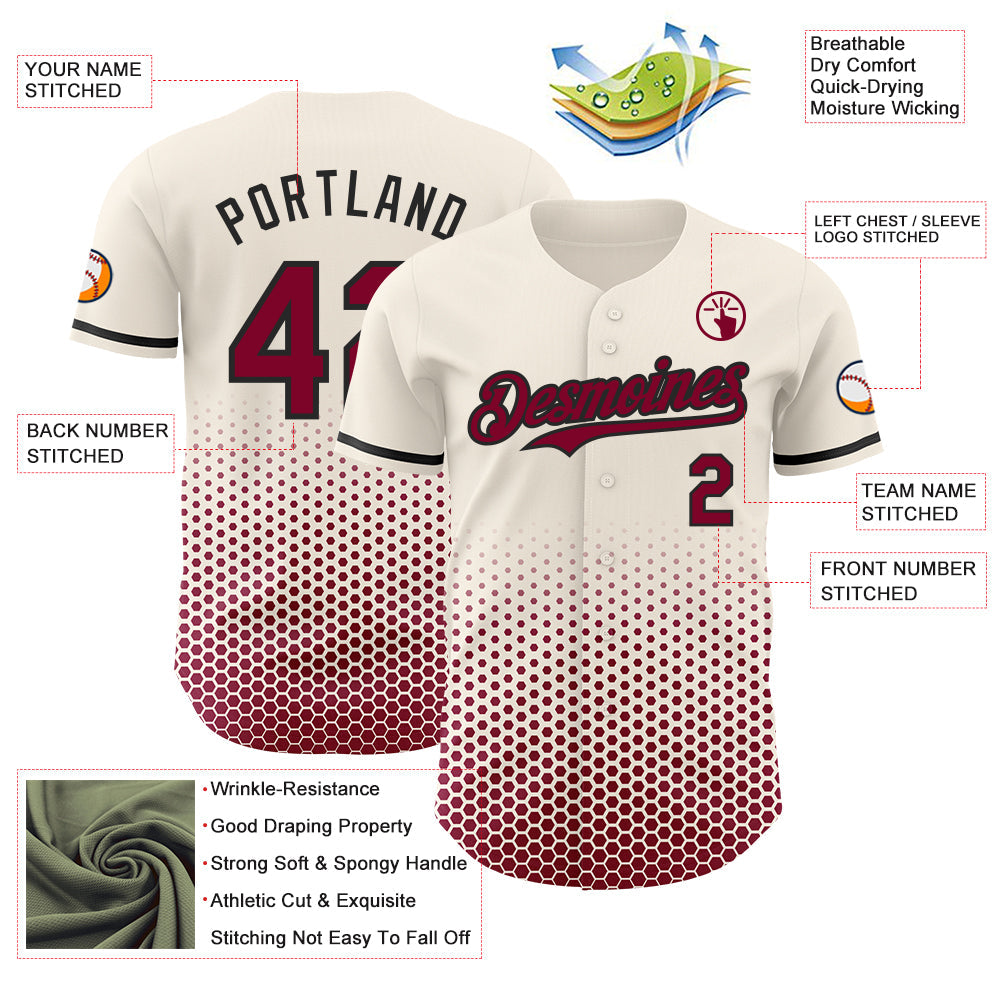 Custom Cream Maroon-Black Geometric Hexagonal Dot Gradient Authentic Baseball Jersey