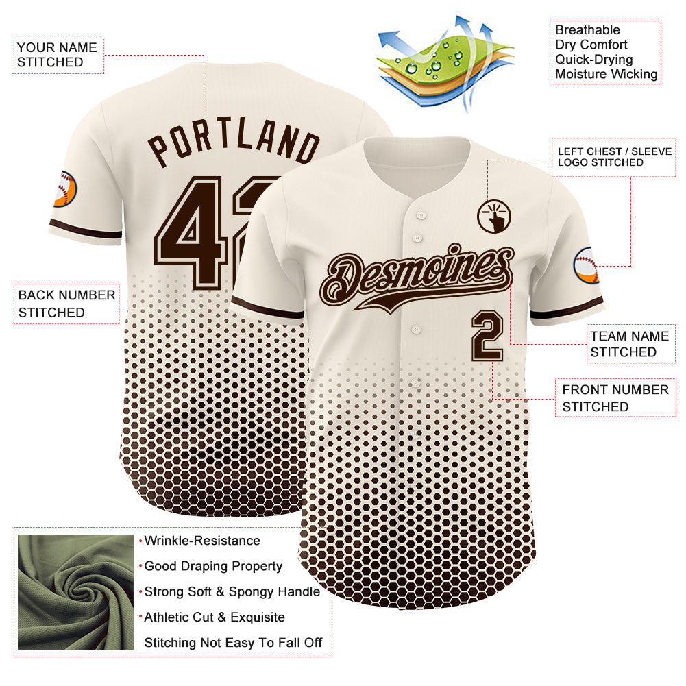 Custom Cream-Brown Geometric Hexagonal Dot Gradient Authentic Baseball Jersey