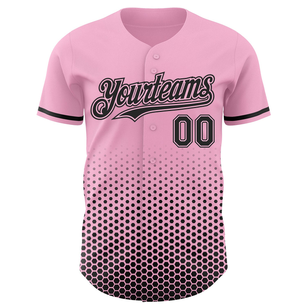 Custom Light Pink-Black Geometric Hexagonal Dot Gradient Authentic Baseball Jersey