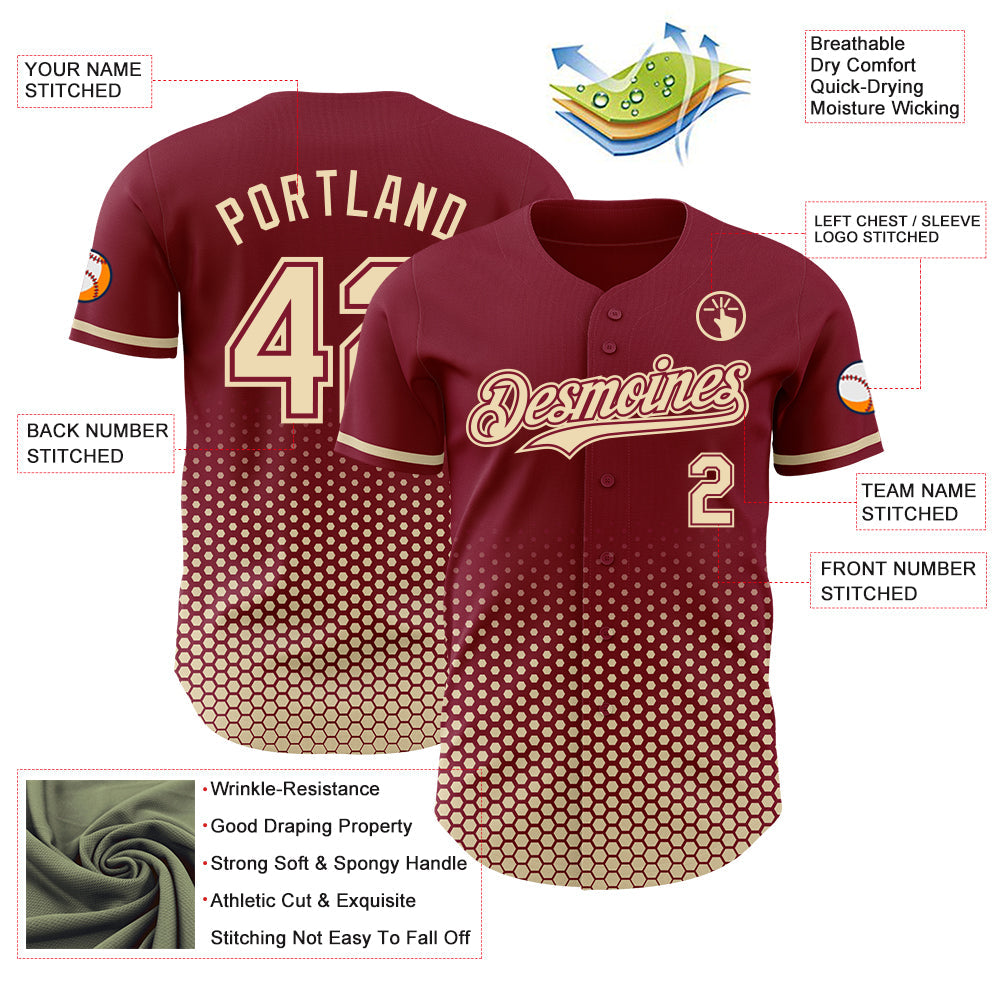Custom Crimson-Cream Geometric Hexagonal Dot Gradient Authentic Baseball Jersey