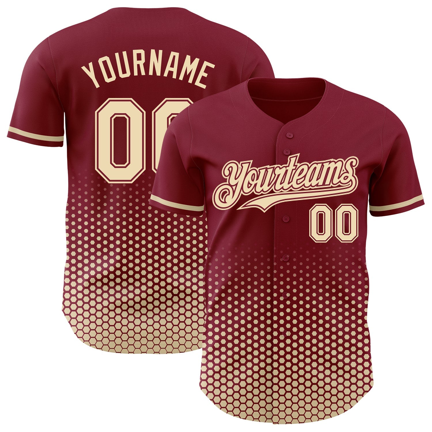 Custom Crimson-Cream Geometric Hexagonal Dot Gradient Authentic Baseball Jersey
