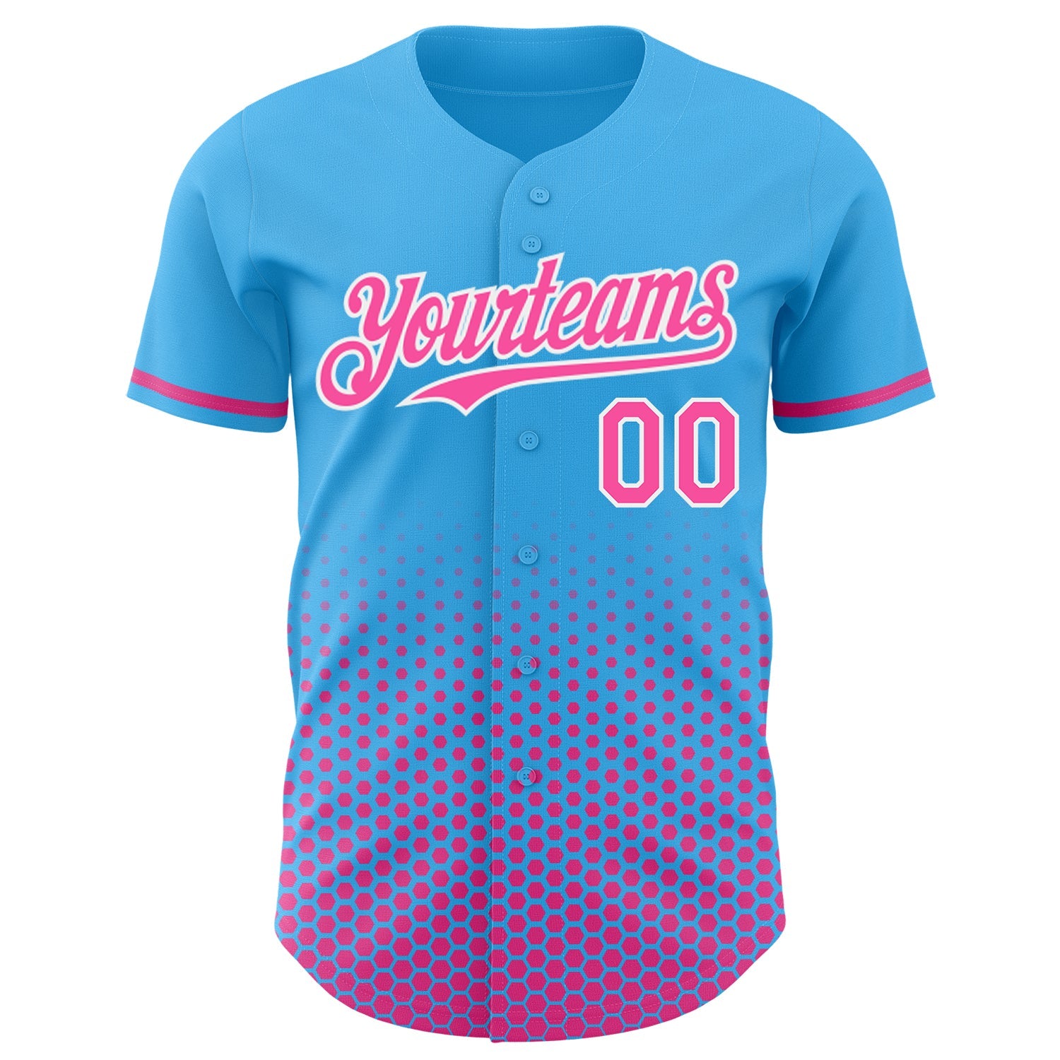 Custom Sky Blue Pink-White Geometric Hexagonal Dot Gradient Authentic Baseball Jersey