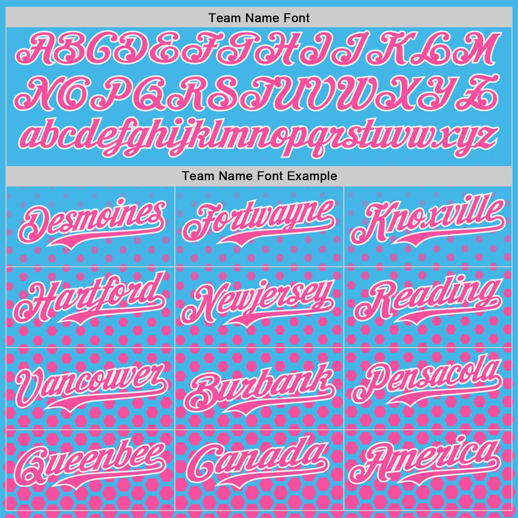 Custom Sky Blue Pink-White Geometric Hexagonal Dot Gradient Authentic Baseball Jersey
