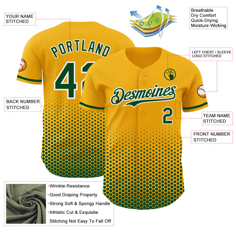 Custom Gold Green-White Geometric Hexagonal Dot Gradient Authentic Baseball Jersey