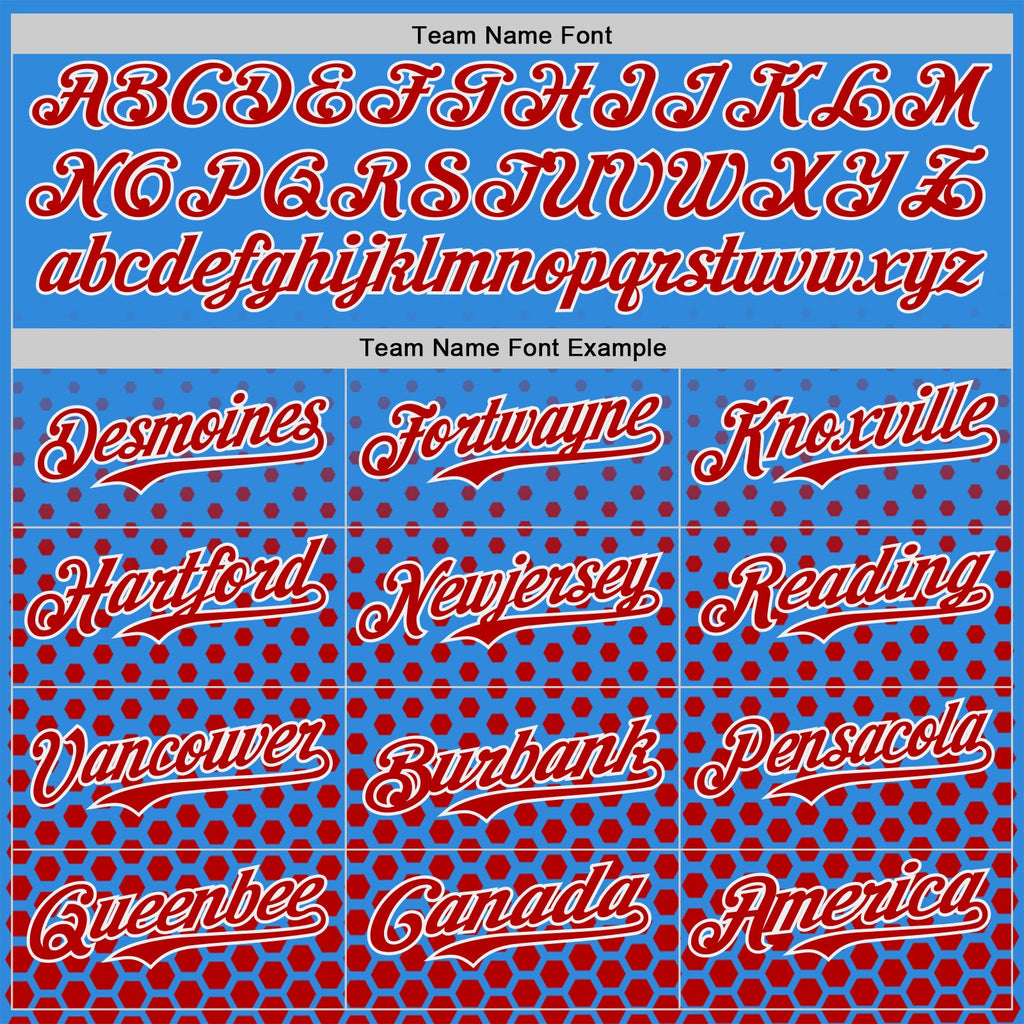 Custom Electric Blue Red-White Geometric Hexagonal Dot Gradient Authentic Baseball Jersey