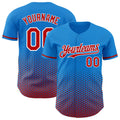 Custom Electric Blue Red-White Geometric Hexagonal Dot Gradient Authentic Baseball Jersey