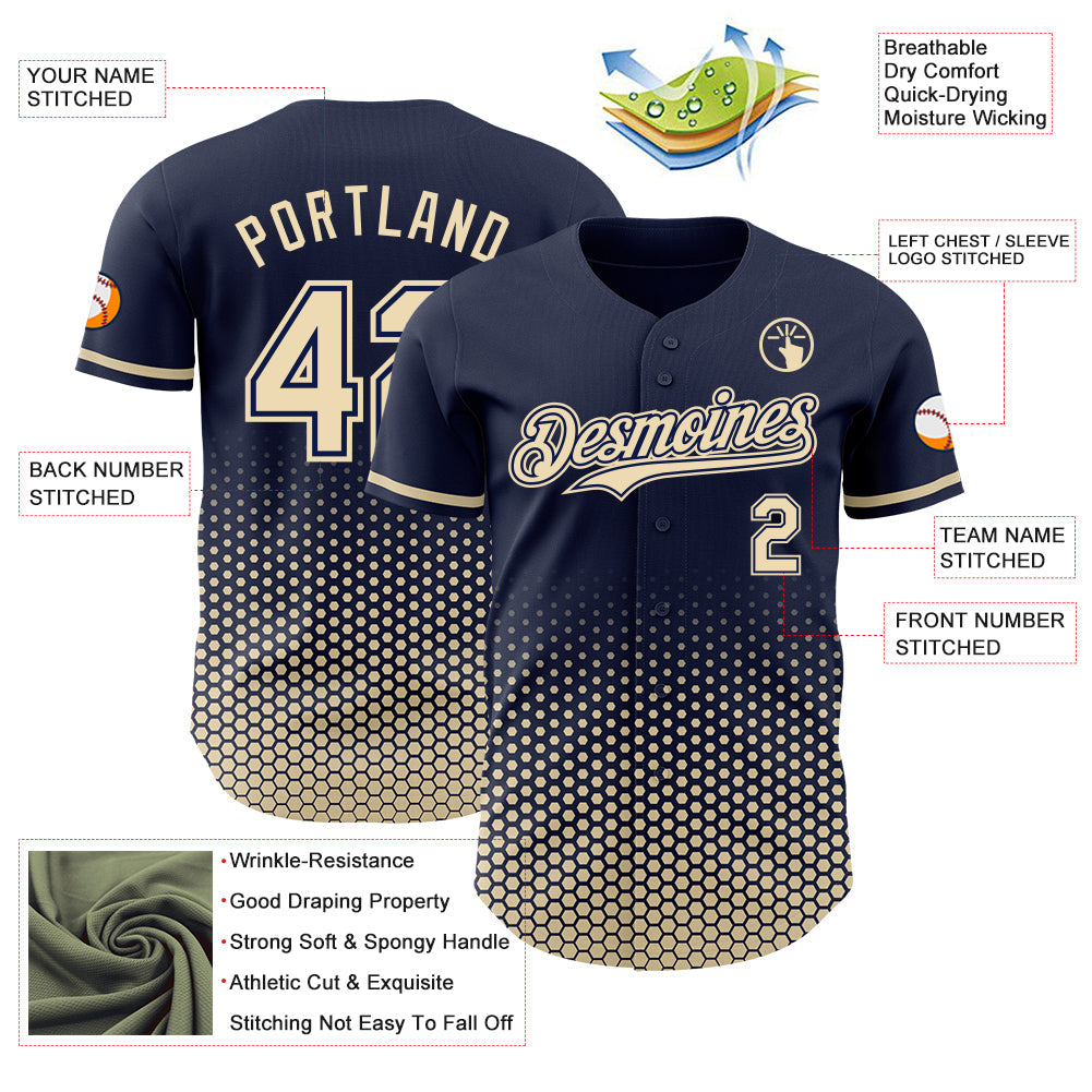 Custom Navy-Cream Geometric Hexagonal Dot Gradient Authentic Baseball Jersey