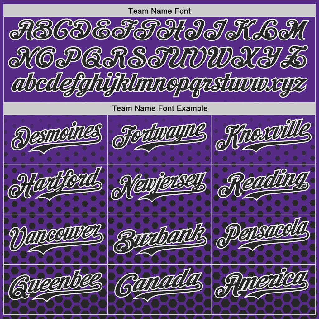 Custom Purple Black-White Geometric Hexagonal Dot Gradient Authentic Baseball Jersey