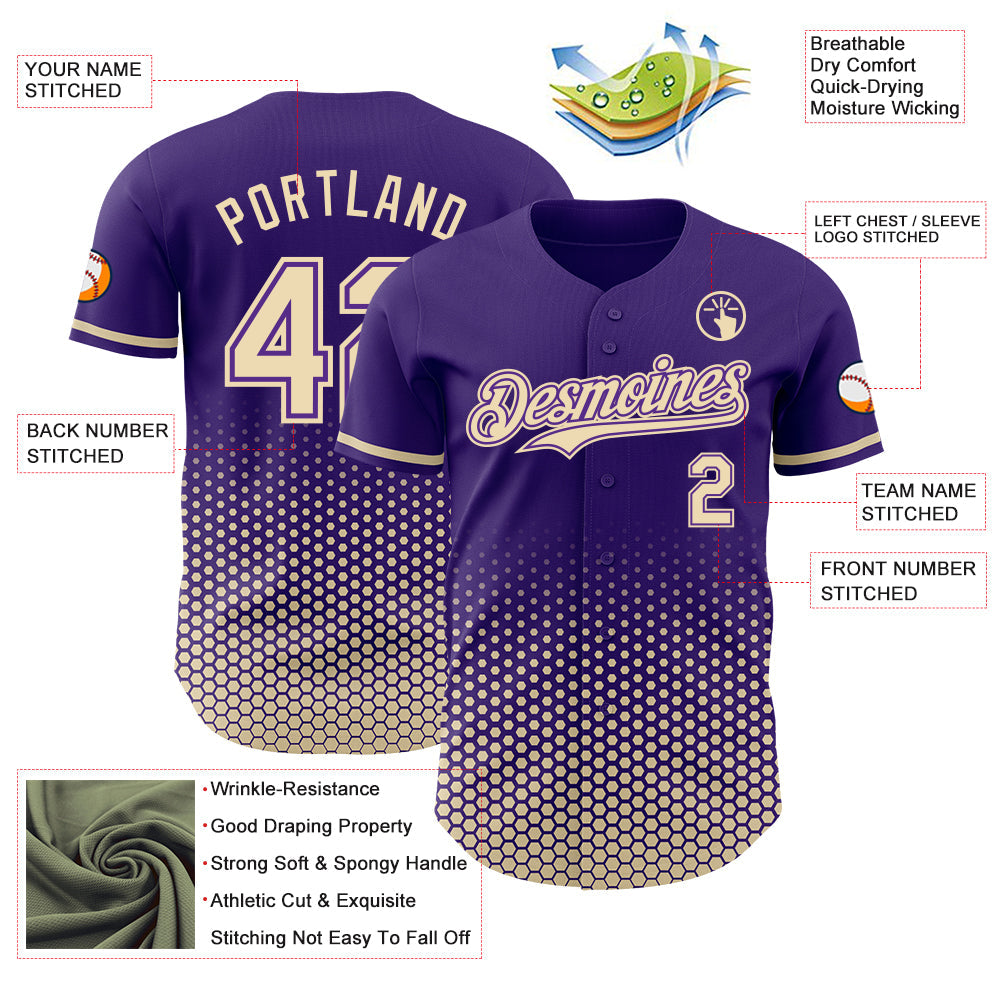 Custom Purple-Cream Geometric Hexagonal Dot Gradient Authentic Baseball Jersey