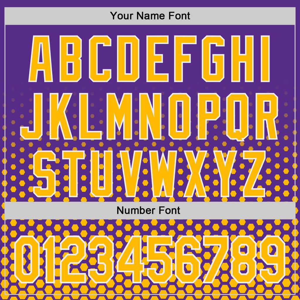 Custom Purple Gold-White Geometric Hexagonal Dot Gradient Authentic Baseball Jersey