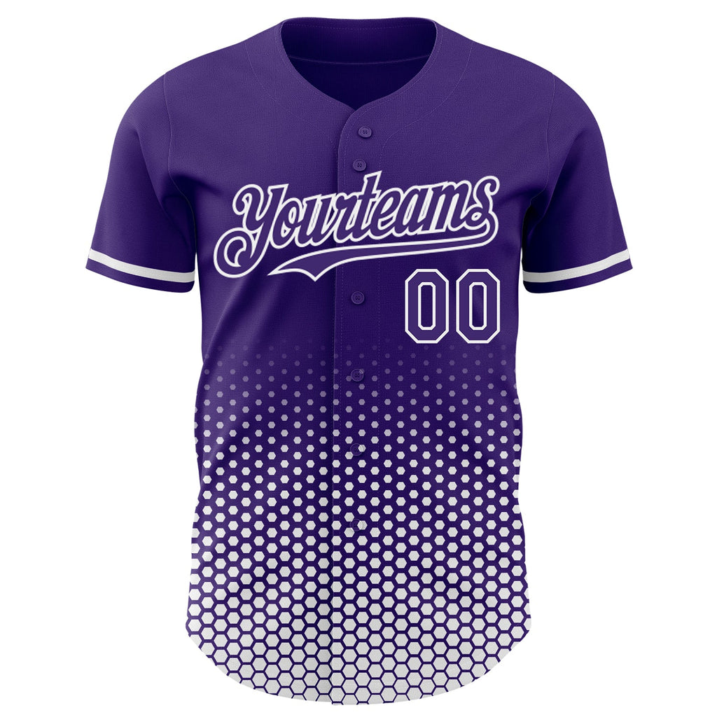 Custom Purple-White Geometric Hexagonal Dot Gradient Authentic Baseball Jersey