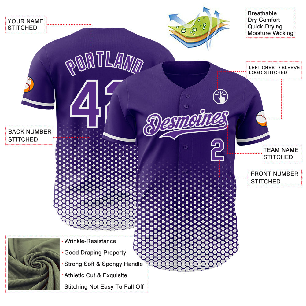 Custom Purple-White Geometric Hexagonal Dot Gradient Authentic Baseball Jersey