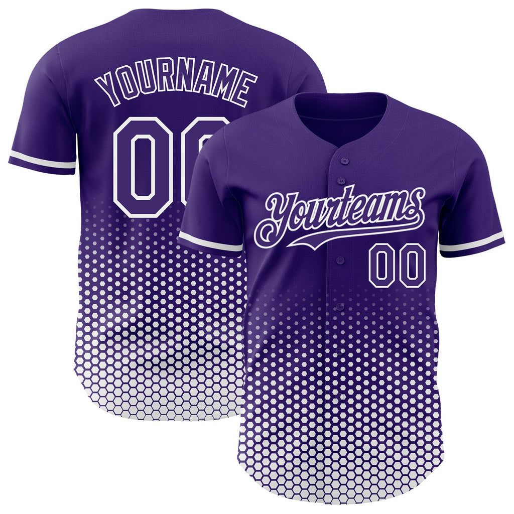 Custom Purple-White Geometric Hexagonal Dot Gradient Authentic Baseball Jersey