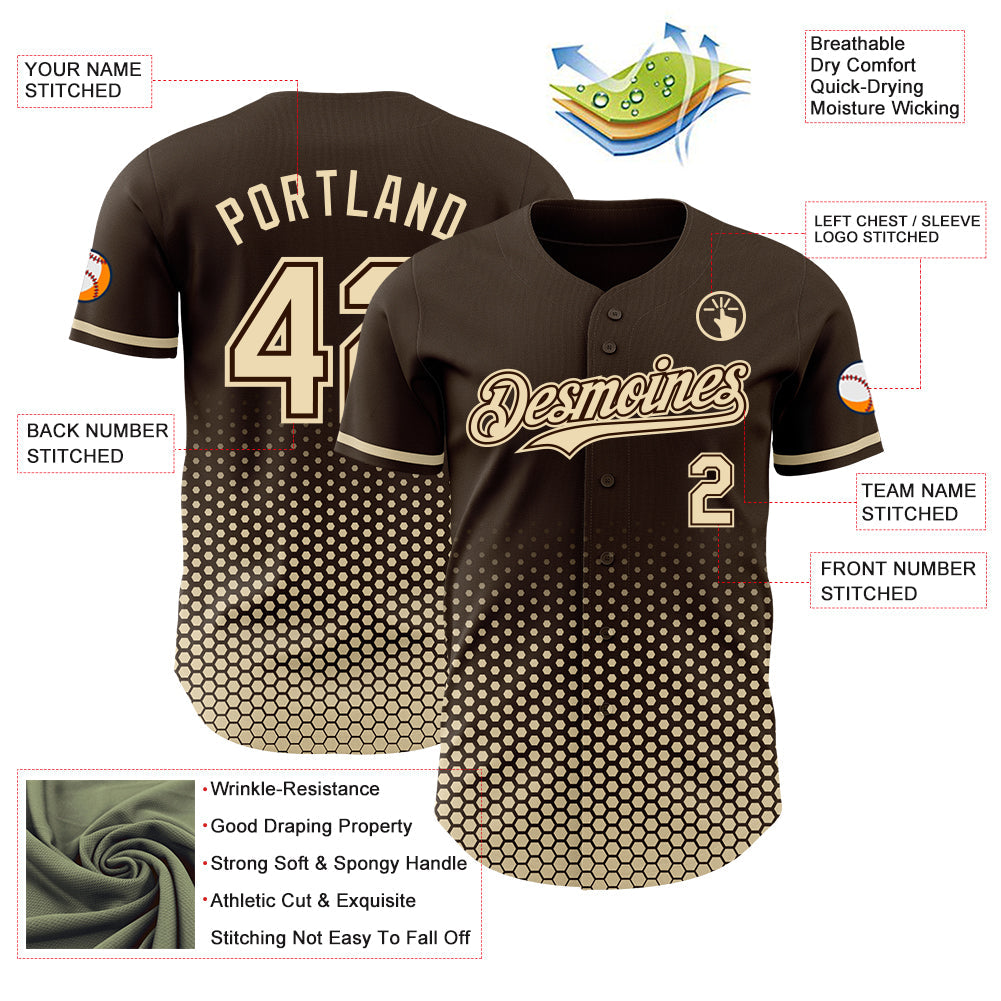 Custom Brown-Cream Geometric Hexagonal Dot Gradient Authentic Baseball Jersey