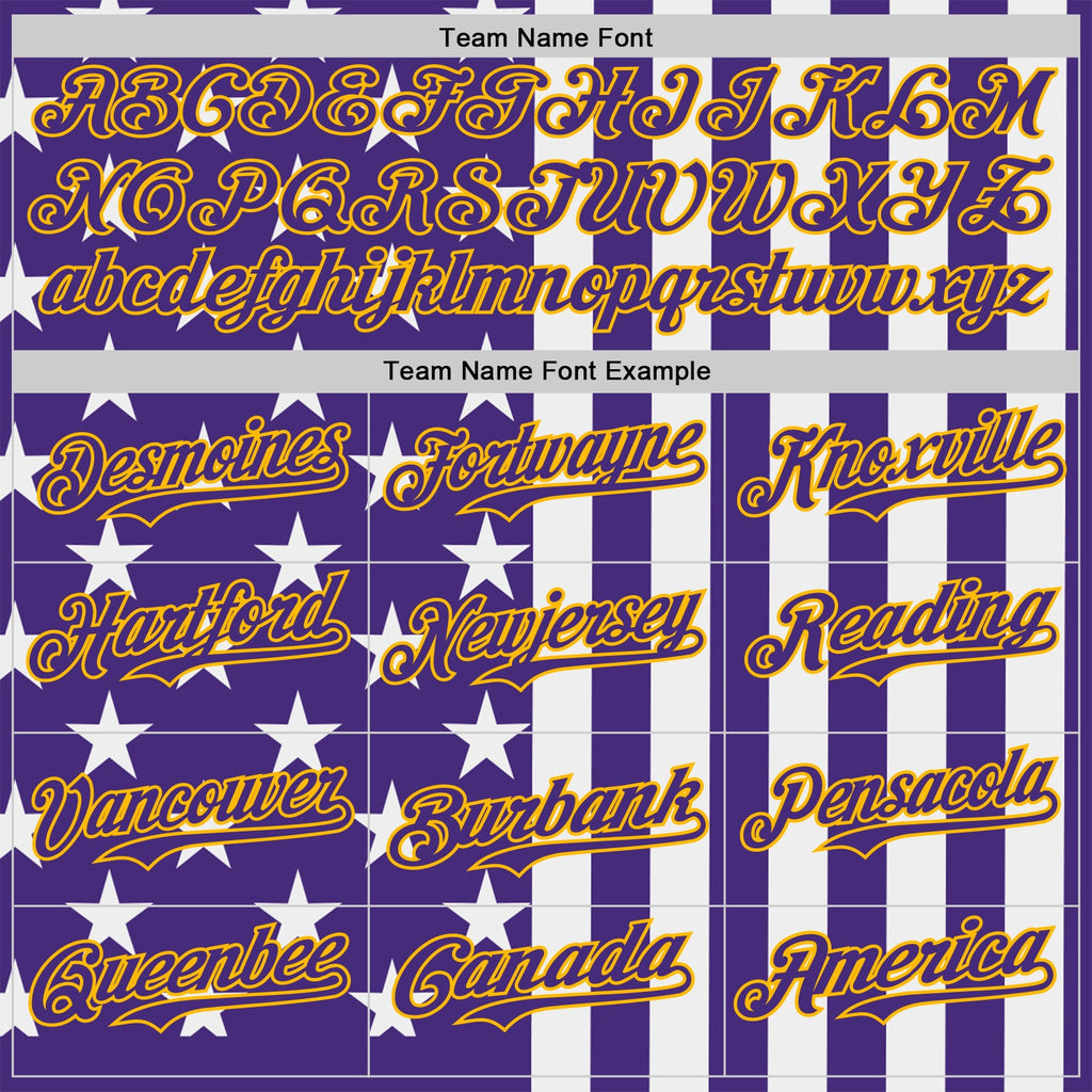 Custom Purple White-Gold USA Flag Patriotic Split Stars and Stripes Authentic Baseball Jersey