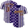 Custom Purple White-Gold USA Flag Patriotic Split Stars and Stripes Authentic Baseball Jersey