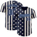 Custom Navy Cream-Light Blue USA Flag Patriotic Split Stars and Stripes Authentic Baseball Jersey