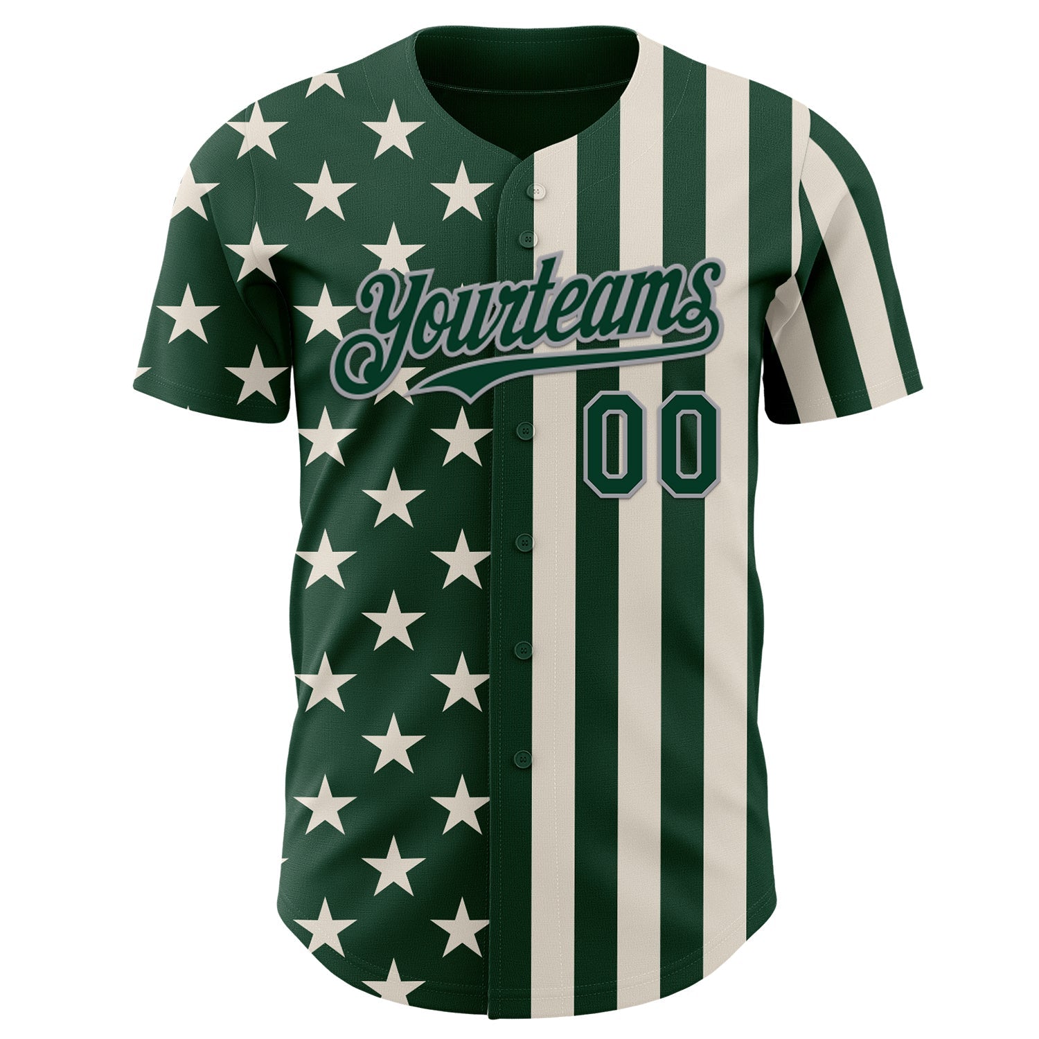 Custom Green Cream-Gray USA Flag Patriotic Split Stars and Stripes Authentic Baseball Jersey