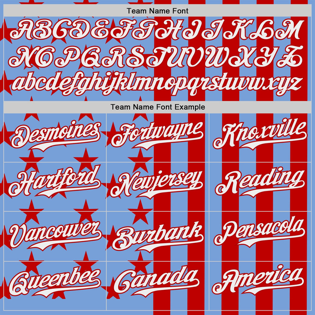 Custom Powder Blue White-Red USA Flag Patriotic Split Stars and Stripes Authentic Baseball Jersey
