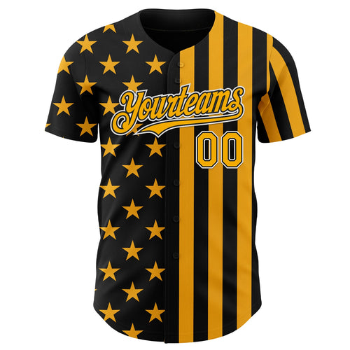 Custom Black Gold-White USA Flag Patriotic Split Stars and Stripes Authentic Baseball Jersey