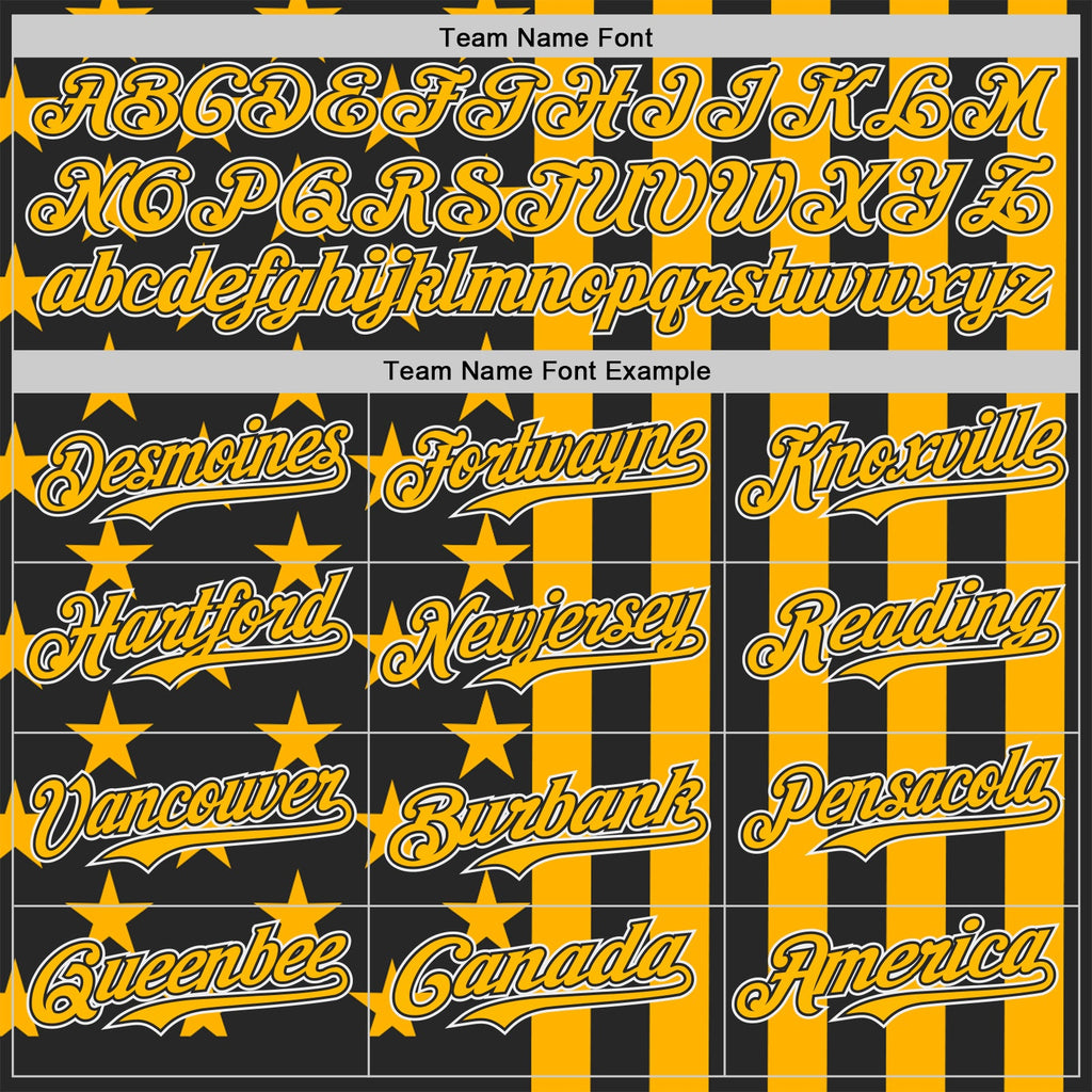 Custom Black Gold-White USA Flag Patriotic Split Stars and Stripes Authentic Baseball Jersey