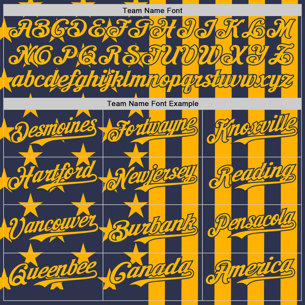 Custom Navy-Gold USA Flag Patriotic Split Stars and Stripes Authentic Baseball Jersey