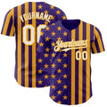 Custom Purple White-Gold USA Flag Patriotic Split Stars and Stripes Authentic Baseball Jersey