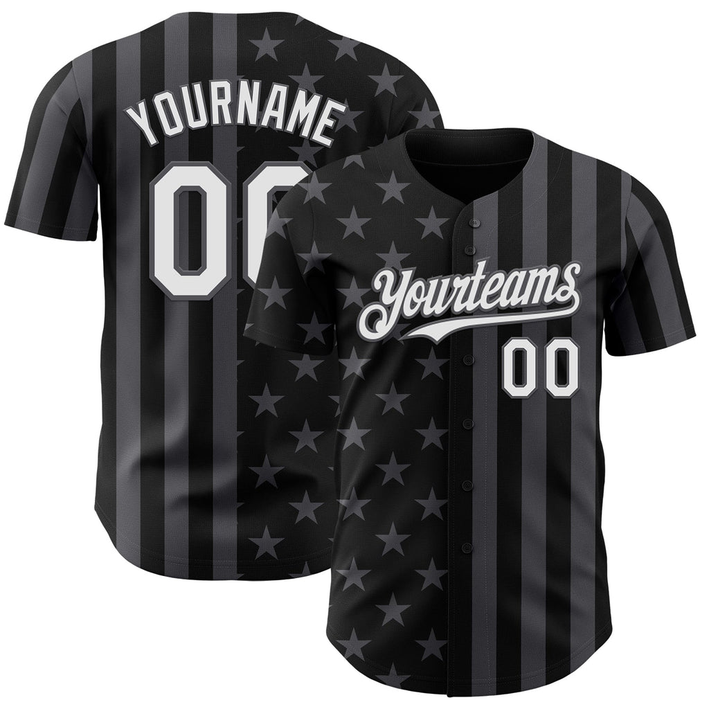 Custom Black White-Steel Gray USA Flag Patriotic Split Stars and Stripes Authentic Baseball Jersey