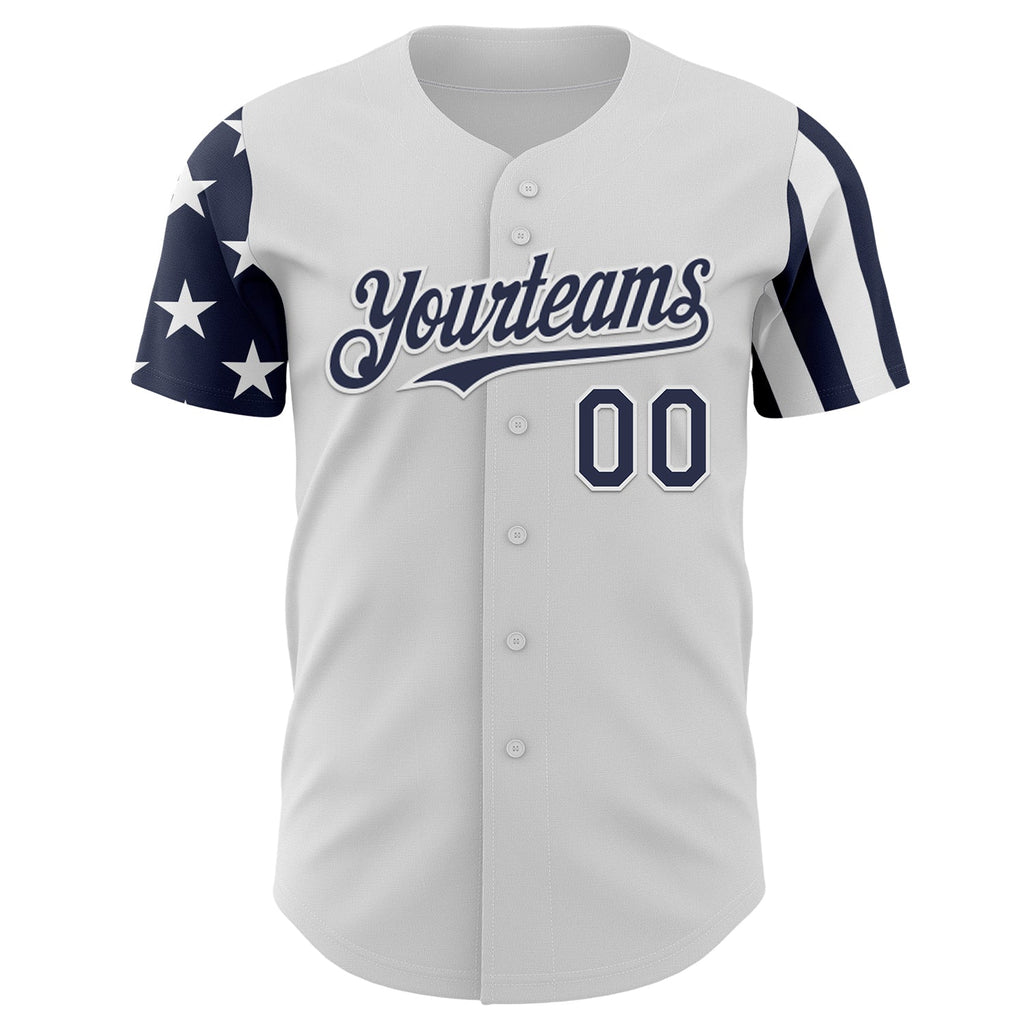 Custom White-Navy Two Tone USA Flag Sleeves Stars and Stripes Authentic Baseball Jersey
