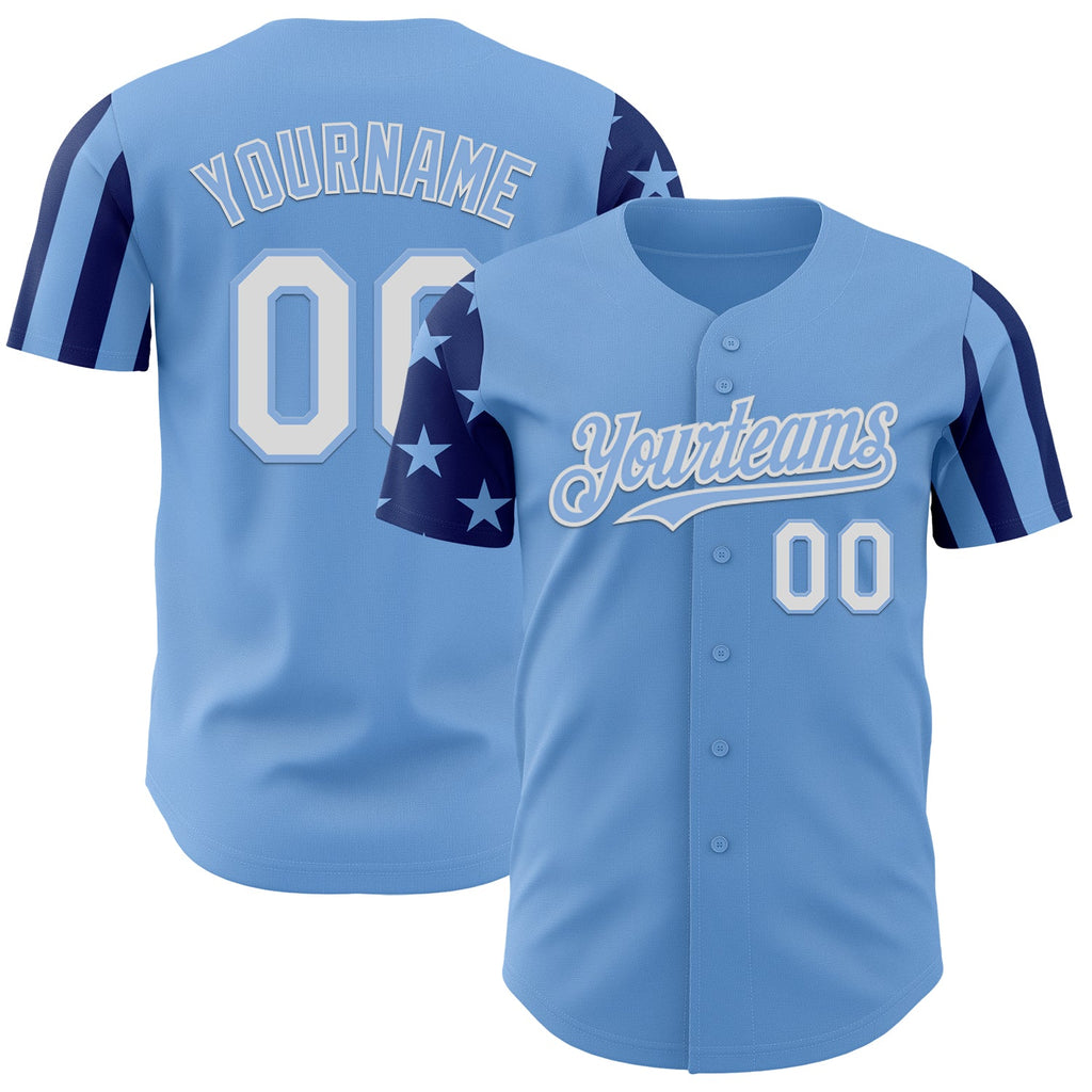Custom Light Blue White-Royal Two Tone USA Flag Sleeves Stars and Stripes Authentic Baseball Jersey