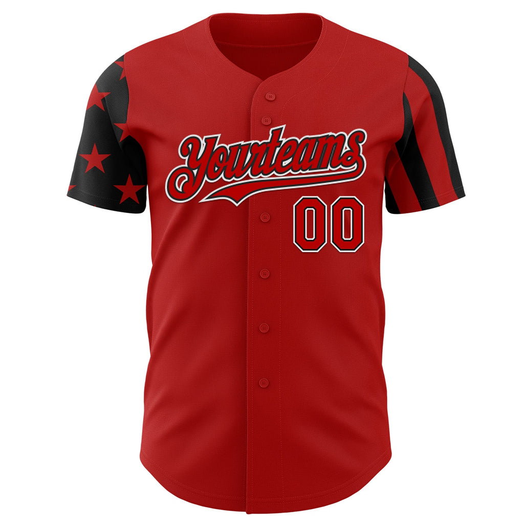 Custom Red Black-White Two Tone USA Flag Sleeves Stars and Stripes Authentic Baseball Jersey