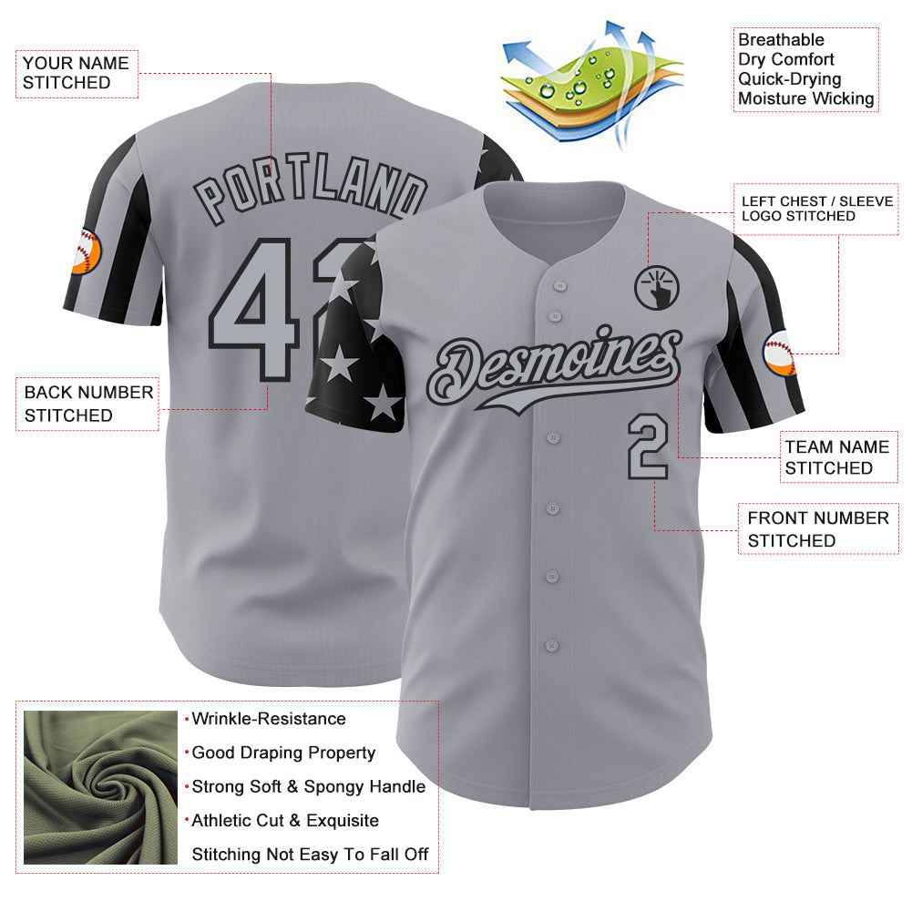 Custom Gray-Black Two Tone USA Flag Sleeves Stars and Stripes Authentic Baseball Jersey