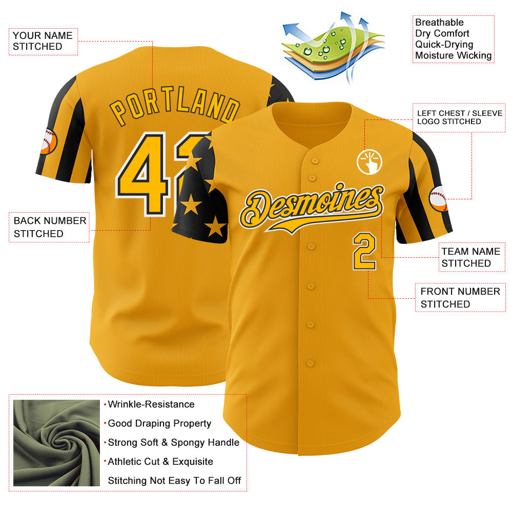 Custom Gold Black-White Two Tone USA Flag Sleeves Stars and Stripes Authentic Baseball Jersey
